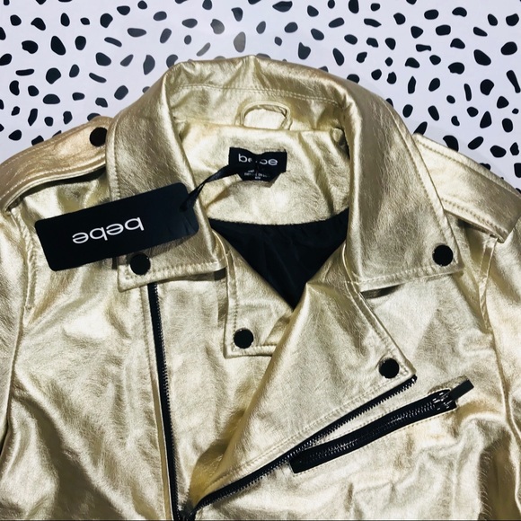 Bebe Gold Moto Jacket Medium Motorcycle Vegan - Picture 7 of 7